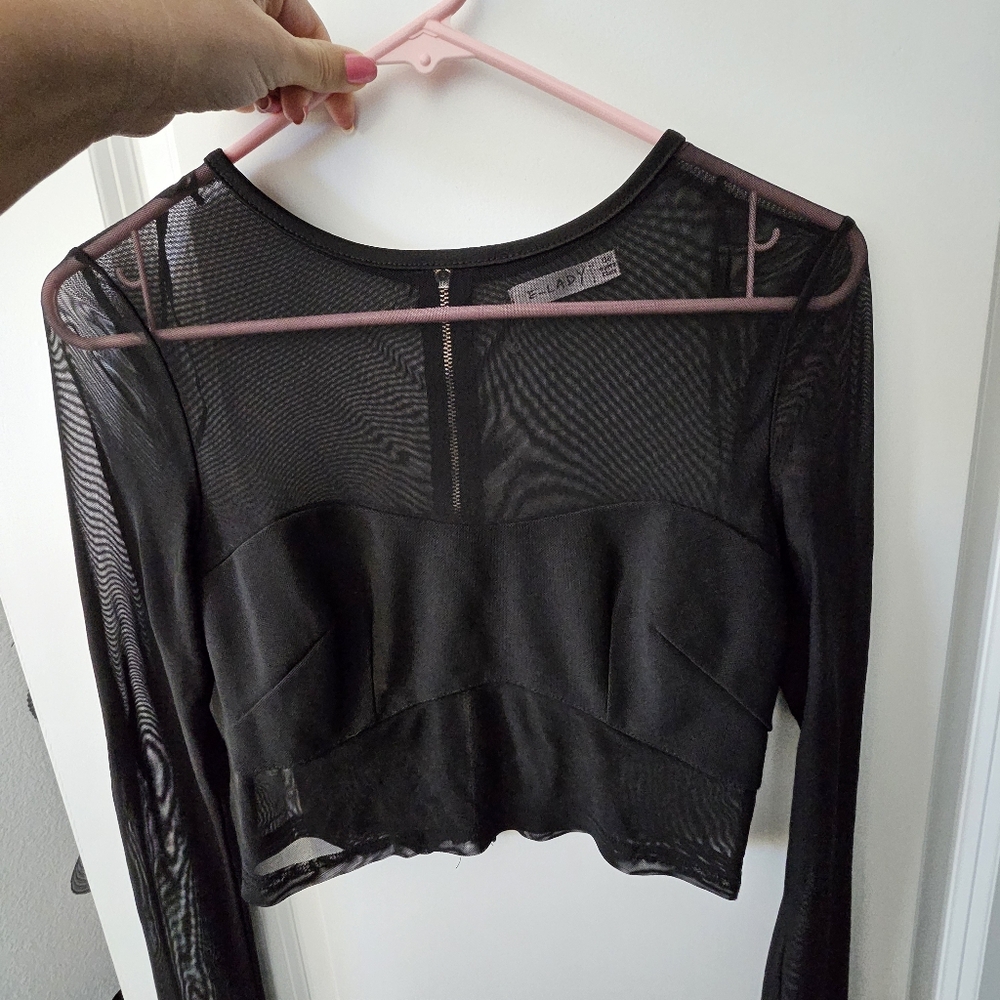 Black crop see mesh long sleeve